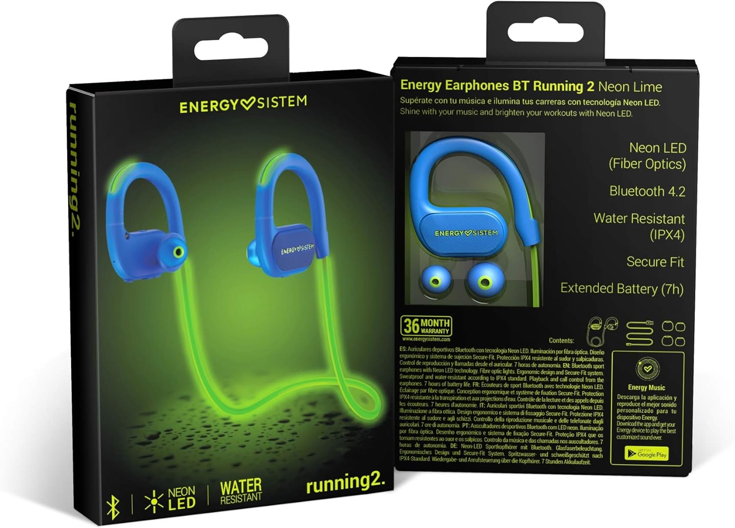 Energy Sistem Audífonos Deportivos Running 2 Neon, Bluetooth, Inalámbrico, Azul/Verde