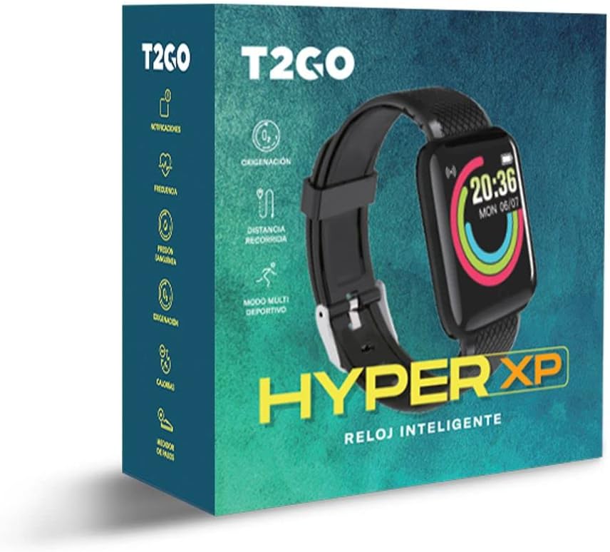 T2GO Smartwatch Hyper XP, Touch, Bluetooth 4.0, iOS/Android, Negro