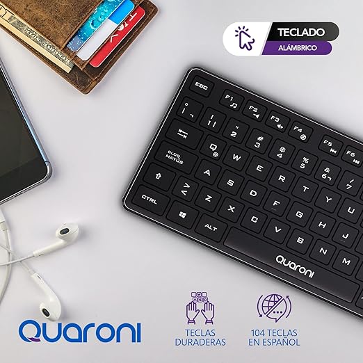 Teclado TAQ01, Conectividad alámbrica USB, 104 Teclas, construcción plástica, Longitud de Cable 1.4 Metros