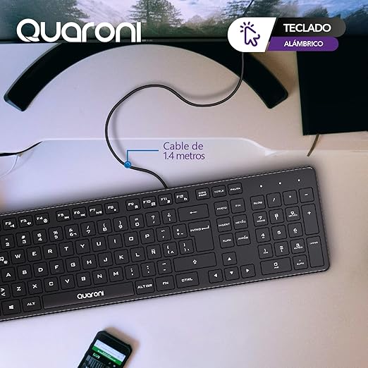 Teclado TAQ01, Conectividad alámbrica USB, 104 Teclas, construcción plástica, Longitud de Cable 1.4 Metros