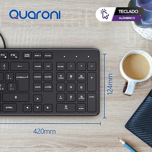 Teclado TAQ01, Conectividad alámbrica USB, 104 Teclas, construcción plástica, Longitud de Cable 1.4 Metros