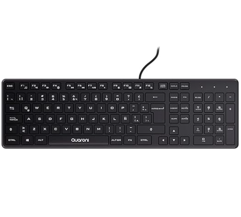Teclado TAQ01, Conectividad alámbrica USB, 104 Teclas, construcción plástica, Longitud de Cable 1.4 Metros