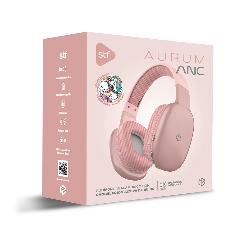 STF Audífonos con Micrófono Aurum On-Ear, Bluetooth, Alámbrico/Inalámbrico, USB-C, Rosa