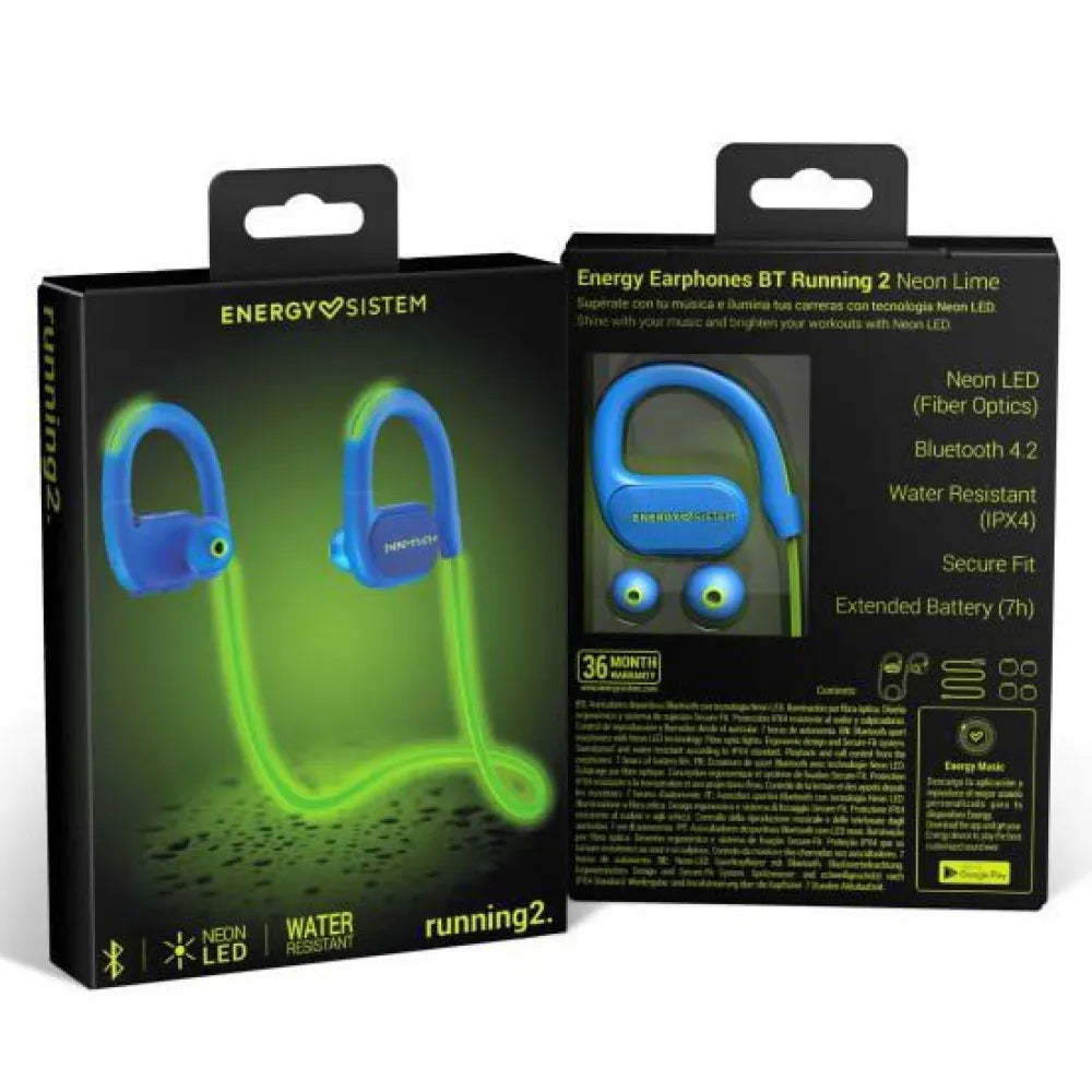 Energy Sistem Audífonos Deportivos Running 2 Neon, Bluetooth, Inalámbrico, Azul/Verde